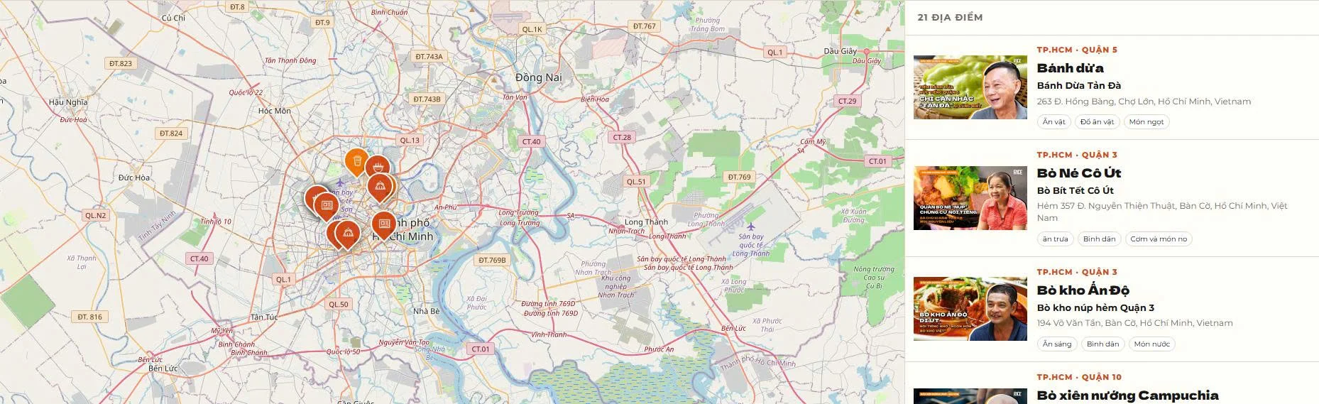 Giao diện RICE Map với các địa điểm RICE đã lưu lại